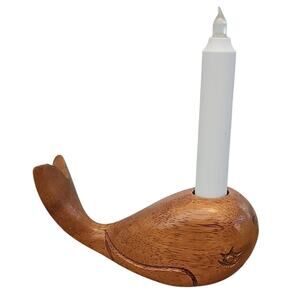 Hand Carved Wood Whale Candle Holder in Natural Brown Tone - Philippines -WORKS
